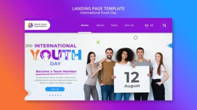 Free PSD | Gradient international youth day landing page template