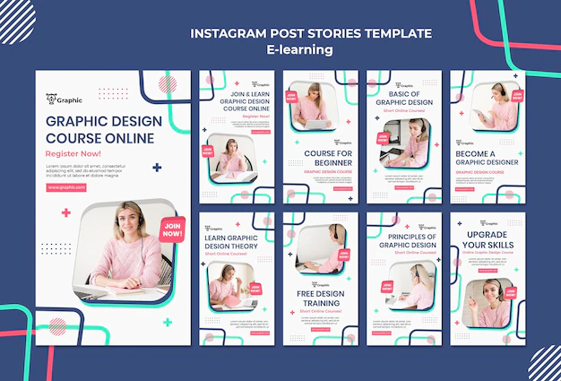 Free PSD | Graphic design course instagram stories