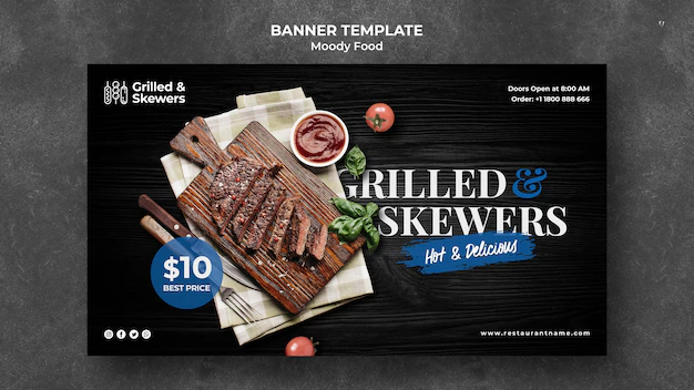 Free PSD | Grilled and skewers restaurant banner template