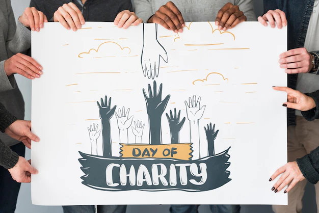 Free PSD | Group of people holding placard mockup for charity