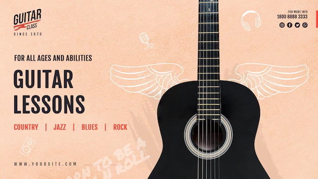 Free PSD | Guitar lessons banner template