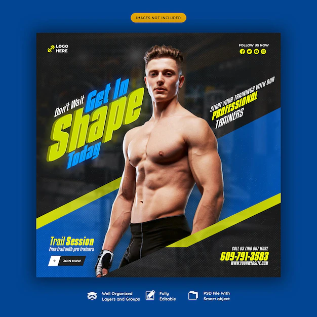 Free PSD | Gym and fitness social media banner template