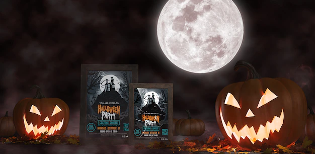 Free PSD | Halloween decoration with framed horror movie posters