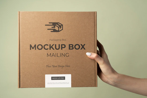 Free PSD | Hand holding delivery pack with green background