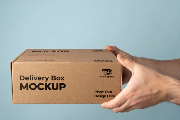 Free PSD | Hands holding delivery box mockup