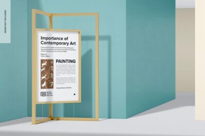 Free PSD | Hanging museum exhibitor mockup low angle view