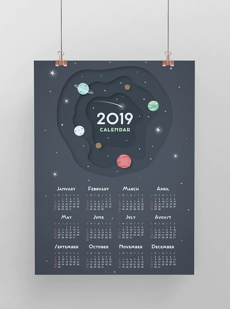 Free PSD | Hanging space theme calendar mockup