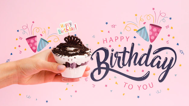 Free PSD | Happy birthday message next to cake