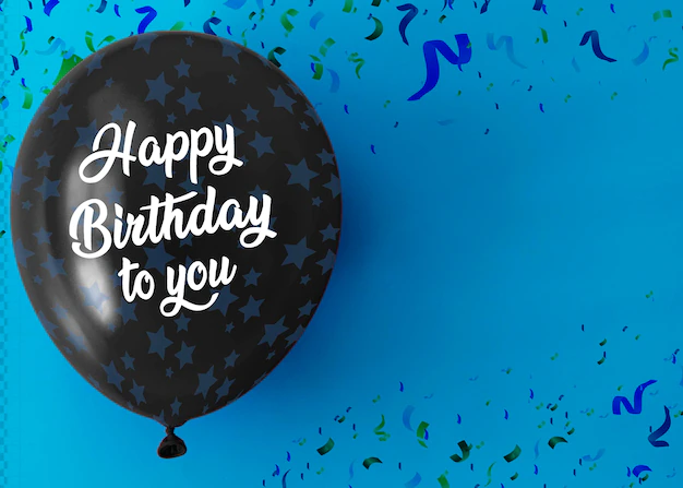 Free PSD | Happy birthday to you on balloon with copy space and confetti