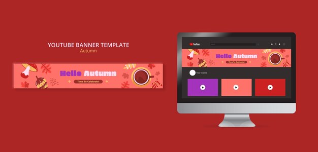 Free PSD | Hello autumn season youtube banner template