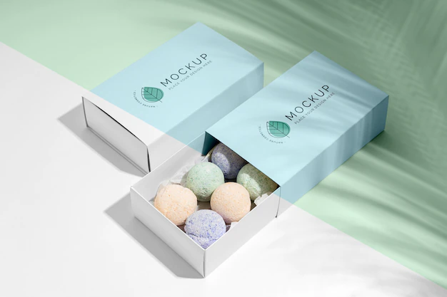 Free PSD | High angle boxes with bath bombs