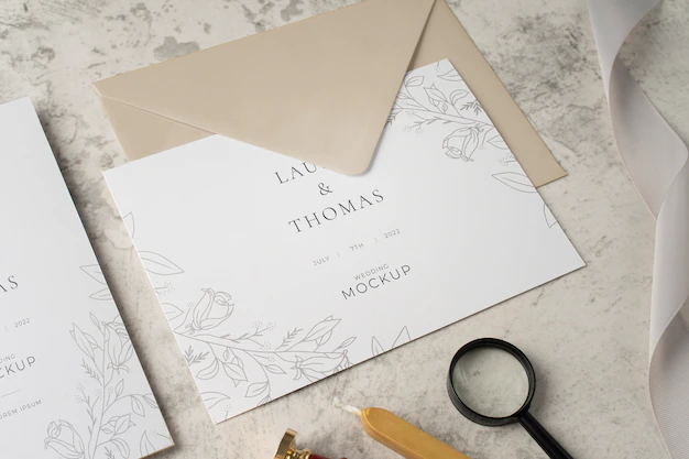 Free PSD | High angle of elegant wedding invitation mock-up