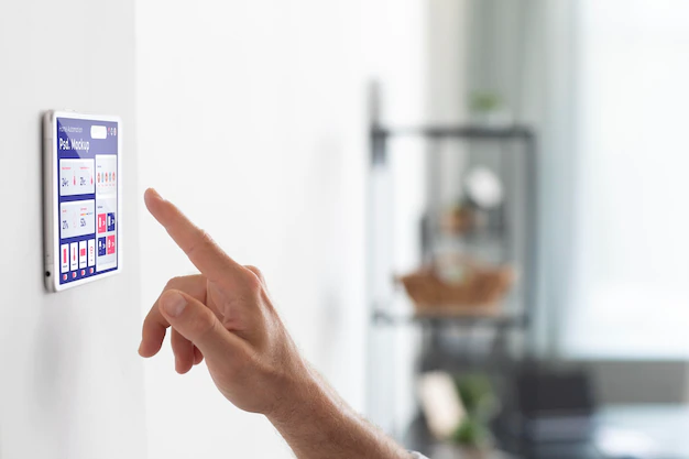 Free PSD | Home automation concept mockup with thermostat