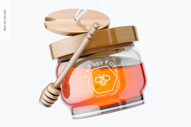 Free PSD | Honey pot with dispenser mockup, floating