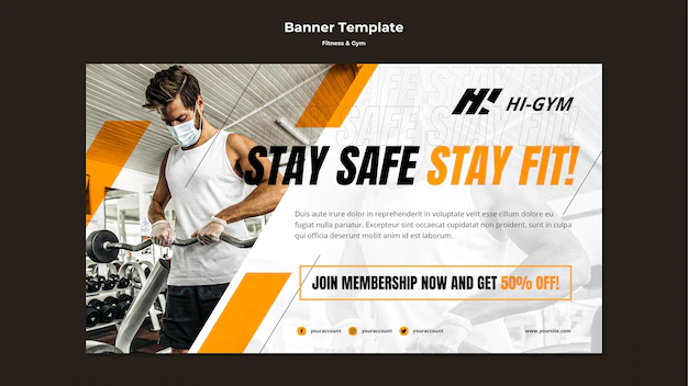 Free PSD | Horizontal banner for working out at the gym during the pandemic