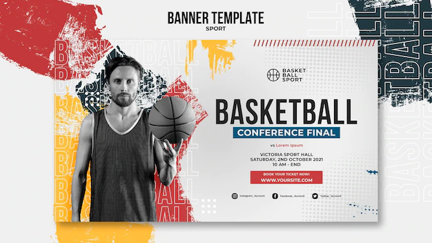 Free PSD | Horizontal banner template for basketball with male player