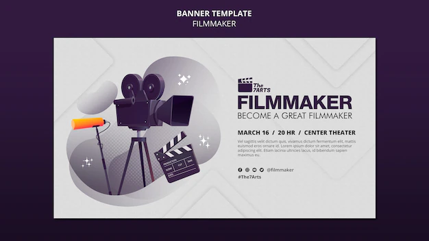Free PSD | Horizontal banner template for filmmaker courses with equipment
