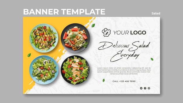 Free PSD | Horizontal banner template for healthy salad lunch