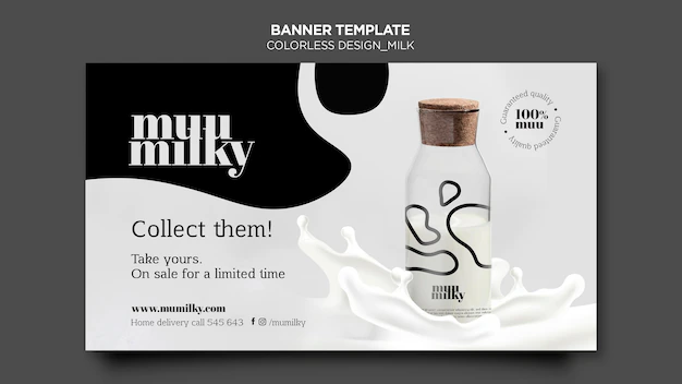 Free PSD | Horizontal banner template for milk with colorless design