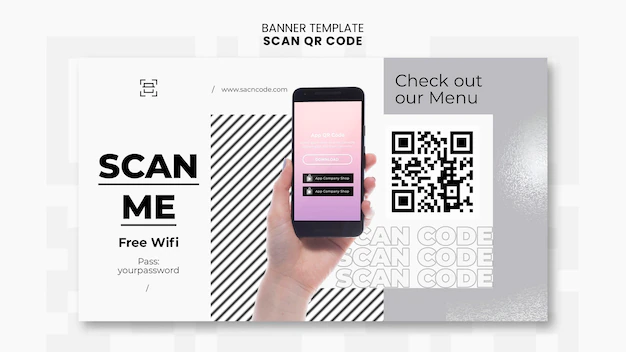 Free PSD | Horizontal banner template for qr code scanning with smartphone