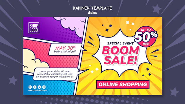 Free PSD | Horizontal banner template for sales in comic style