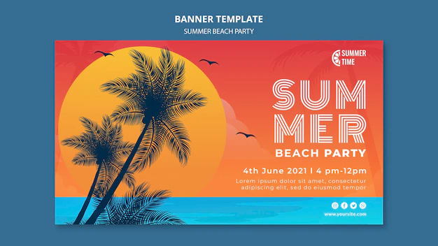 Free PSD | Horizontal banner template for summer beach party