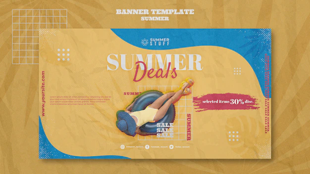 Free PSD | Horizontal banner template for summer sale with woman