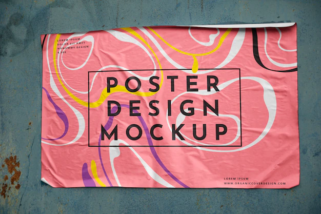 Free PSD | Horizontal poster mockup on wall