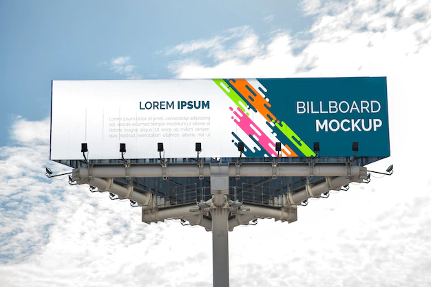 Free PSD | Huge billboard mockup on cloudy sky