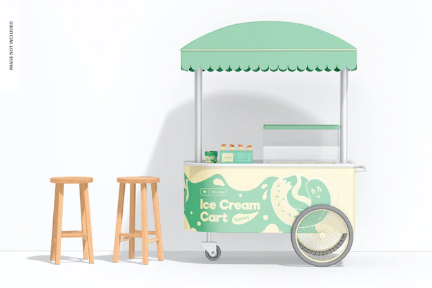 Free PSD | Ice cream cart mockup, with stools