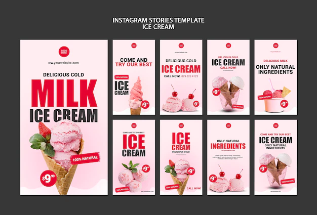 Free PSD | Ice cream shop instagram stories template