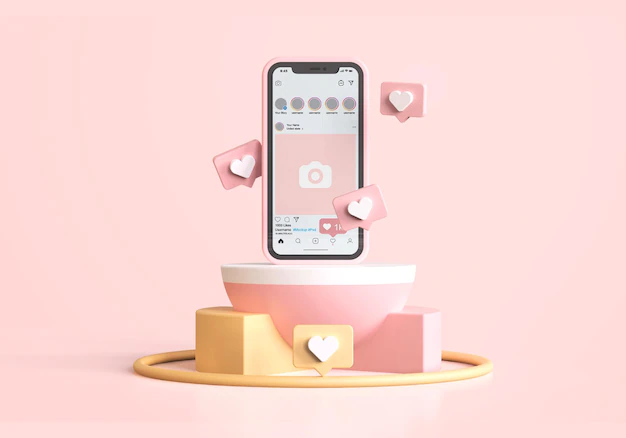 Free PSD | Instagram on pink mobile phone mockup