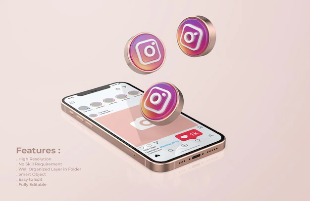 Free PSD | Instagram on rose gold mobile phone mockup