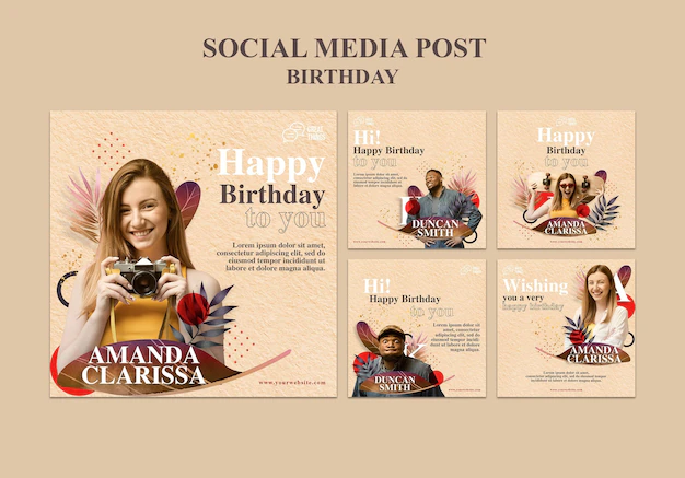 Free PSD | Instagram posts collection for birthday anniversary celebration