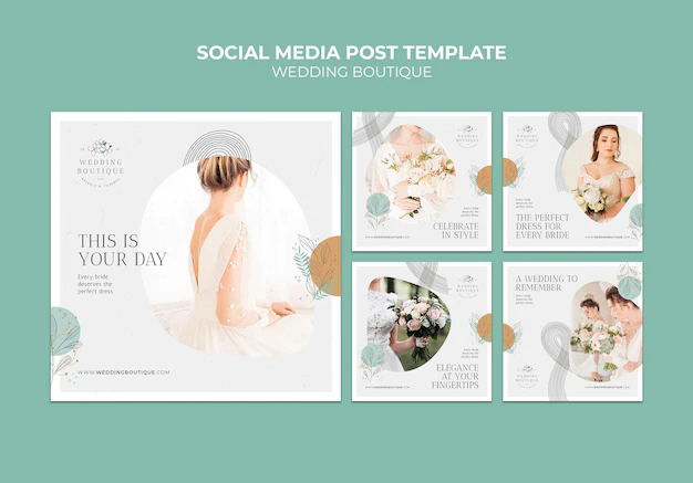 Free PSD | Instagram posts collection for elegant wedding boutique