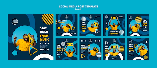 Free PSD | Instagram posts collection for enjoying music during quarantine