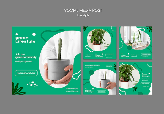 Free PSD | Instagram posts  collection for green lifestyle with plant