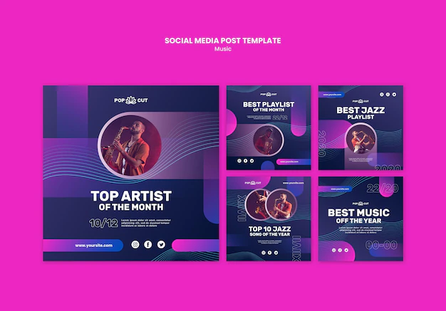 Free PSD | Instagram posts collection for music with male jazz player and saxophone