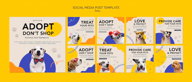 Free PSD | Instagram posts collection for pet adoption with dog