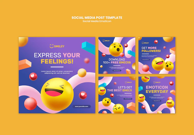 Free PSD | Instagram posts collection for social media app emoticons
