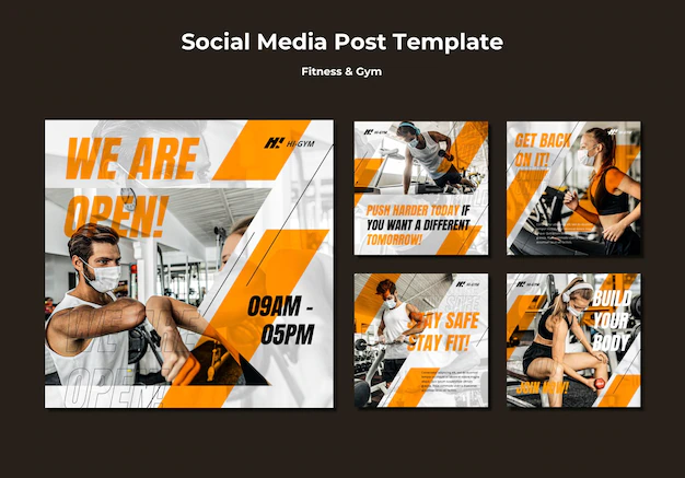 Free PSD | Instagram posts collection for working out at the gym during the pandemic