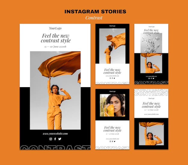 Free PSD | Instagram stories collection for contrasting style