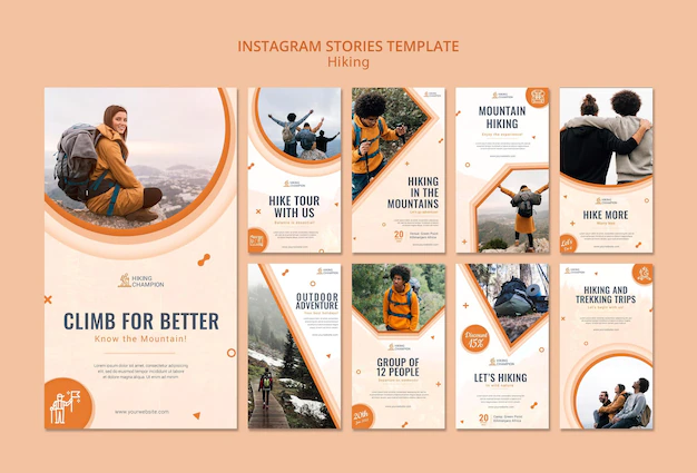 Free PSD | Instagram stories collection for hiking in nature
