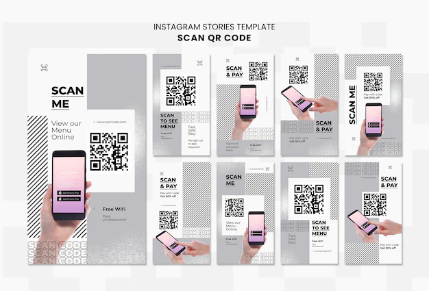 Free PSD | Instagram stories collection for qr code scanning with smartphone