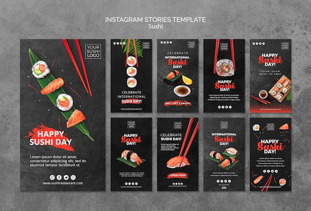 Free PSD | Instagram stories template with sushi day