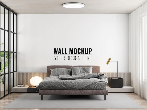 Free PSD | Interior bedroom wall mockup