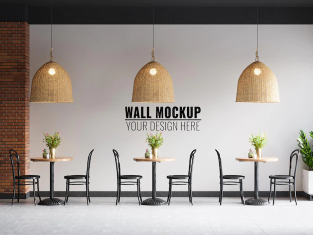 Free PSD | Interior coffee shop wall mockup