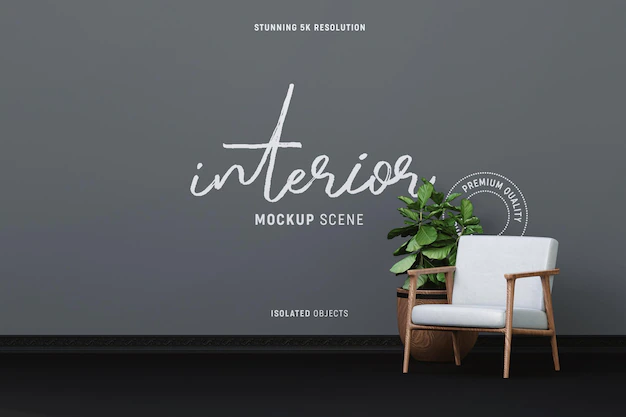 Free PSD | Interior wall mockup with chair and indoor plant in the living room with wall background