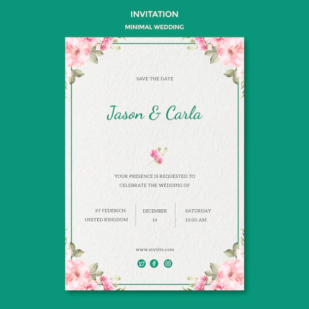 Free PSD | Invitation card template with wedding