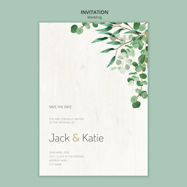 Free PSD | Invitation template for wedding with leaves